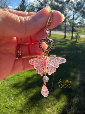 Pink Iridescent Butterfly Dangle Keychain Charm